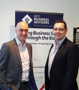 Former AFL player Wayne Schwass and Key Business Advisors Director Colin Wilson at the KBA Head Office.